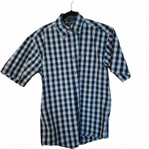 Wrangle Georg Strait Short Sleeve 2 Pocket Button Down Men Plaid Shirt  US M